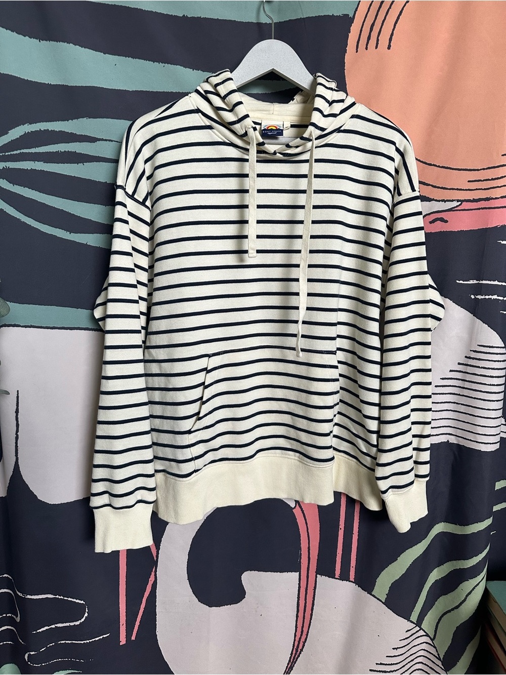 Nautical Cream & Navy Striped Hooded Sweatshirt